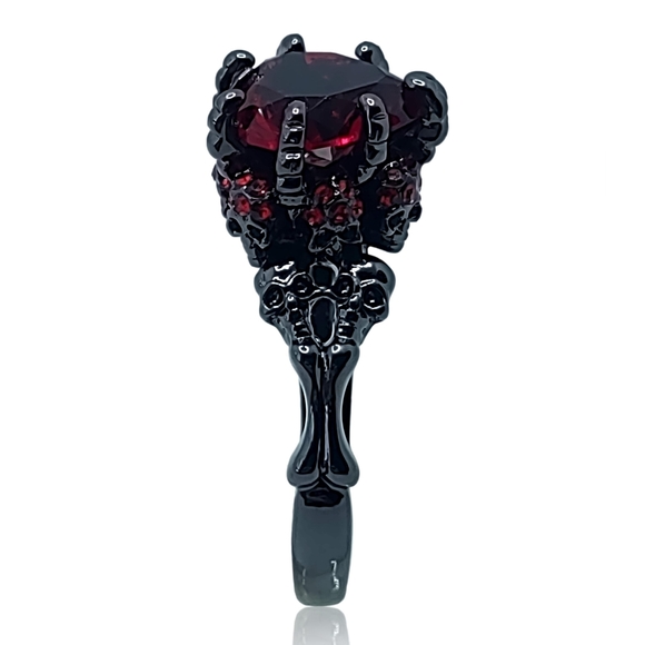 Gothic Red Heart Black Skeleton Skull Ring - Picture 4 of 4